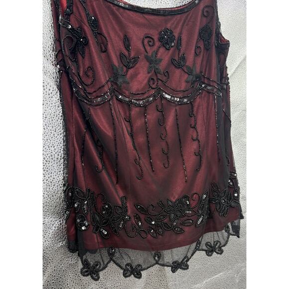 Vintage Y2K Marina Red Black Mesh Beaded Tank Top Vamp Whimsigoth Witchy Size M - Picture 5 of 8